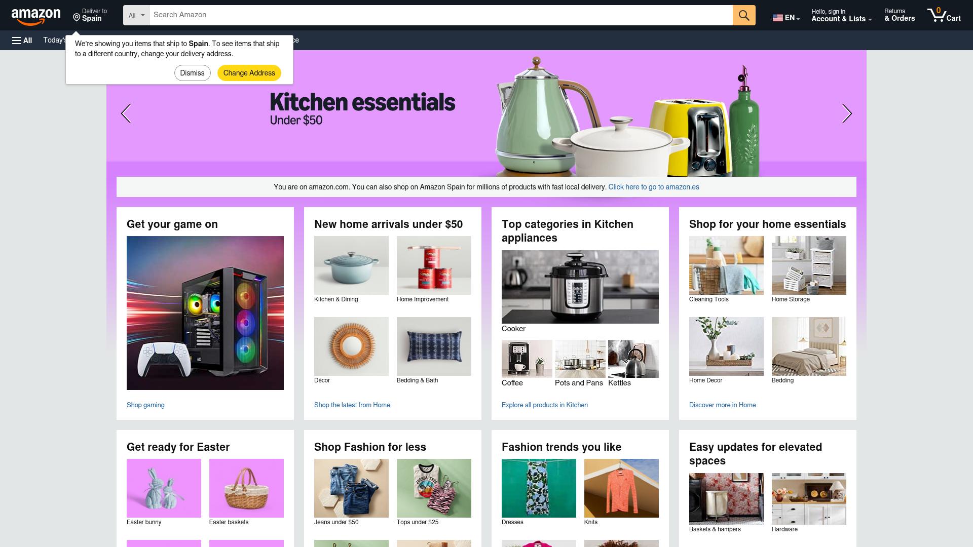 Screenshot of amazon.com — desktop view
