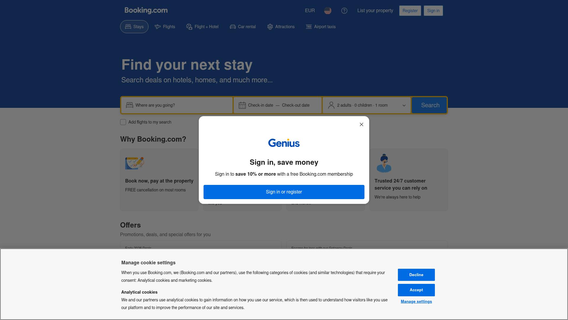 Screenshot of booking.com — desktop view