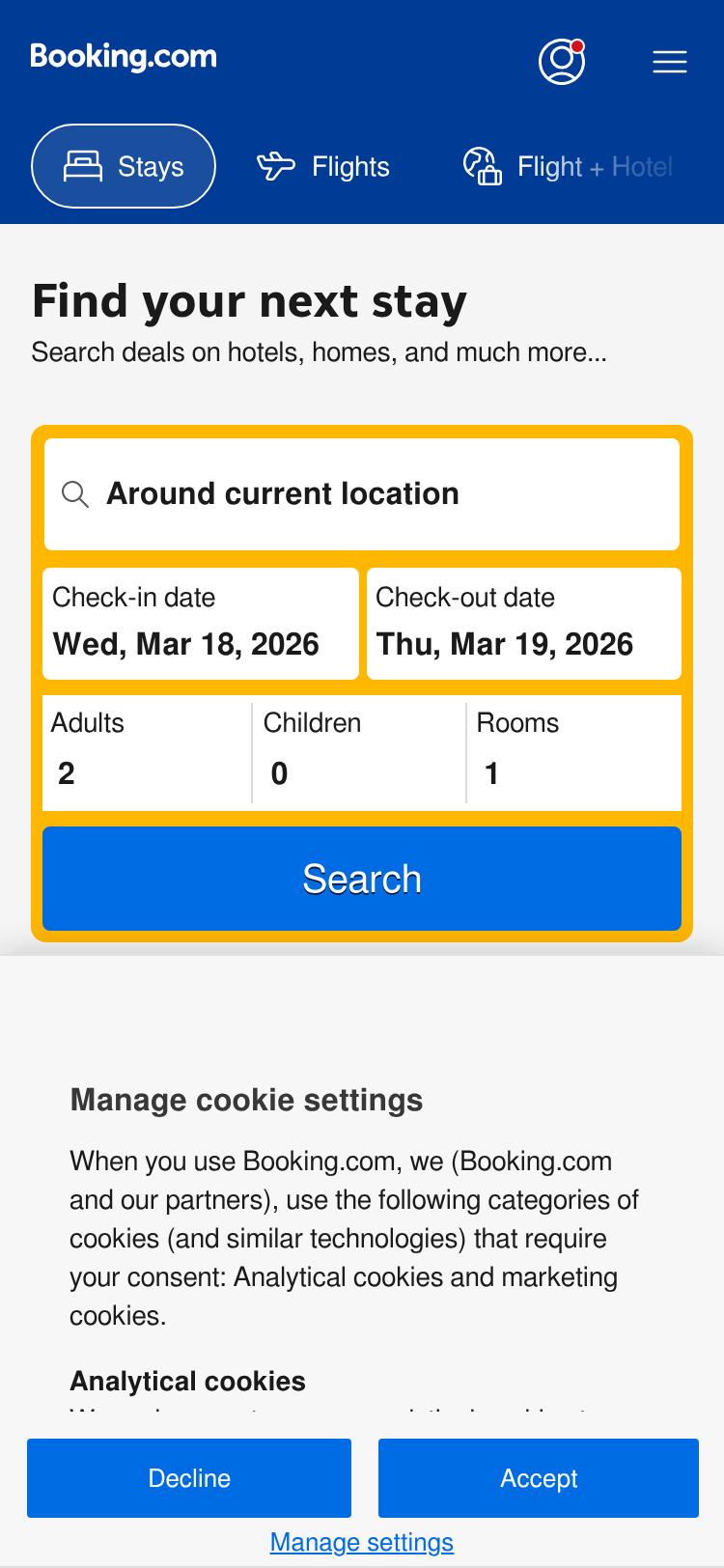 Screenshot of booking.com — mobile view