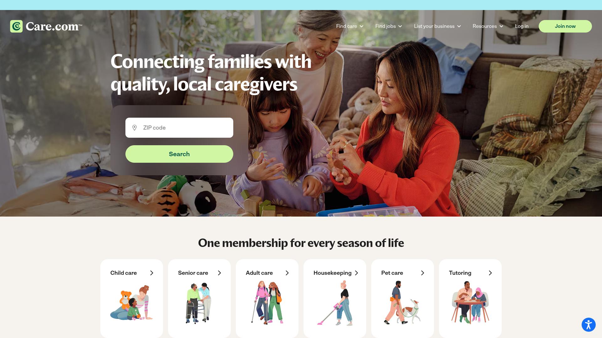 Screenshot of care.com — desktop view