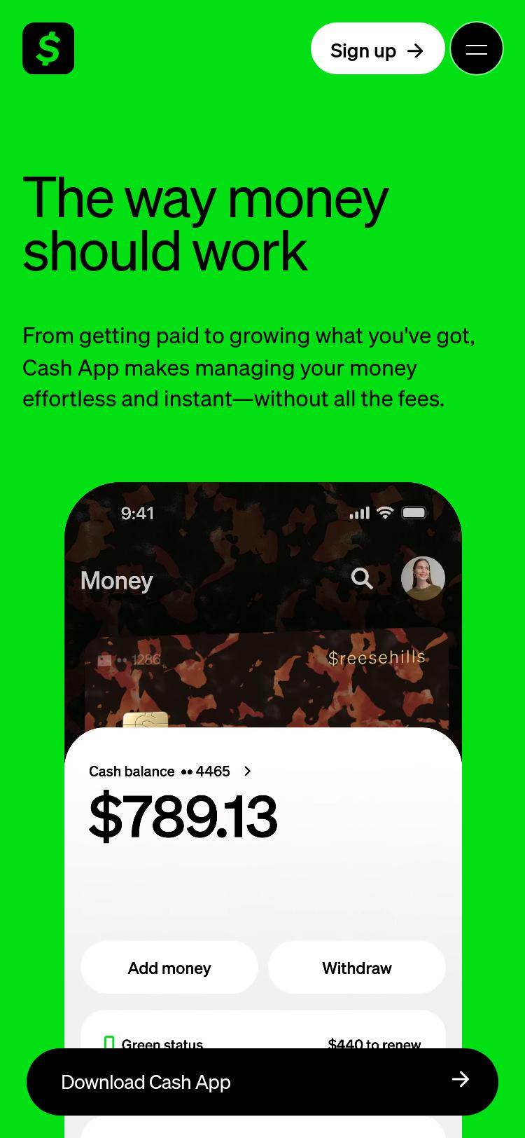 Screenshot of cash.app — mobile view