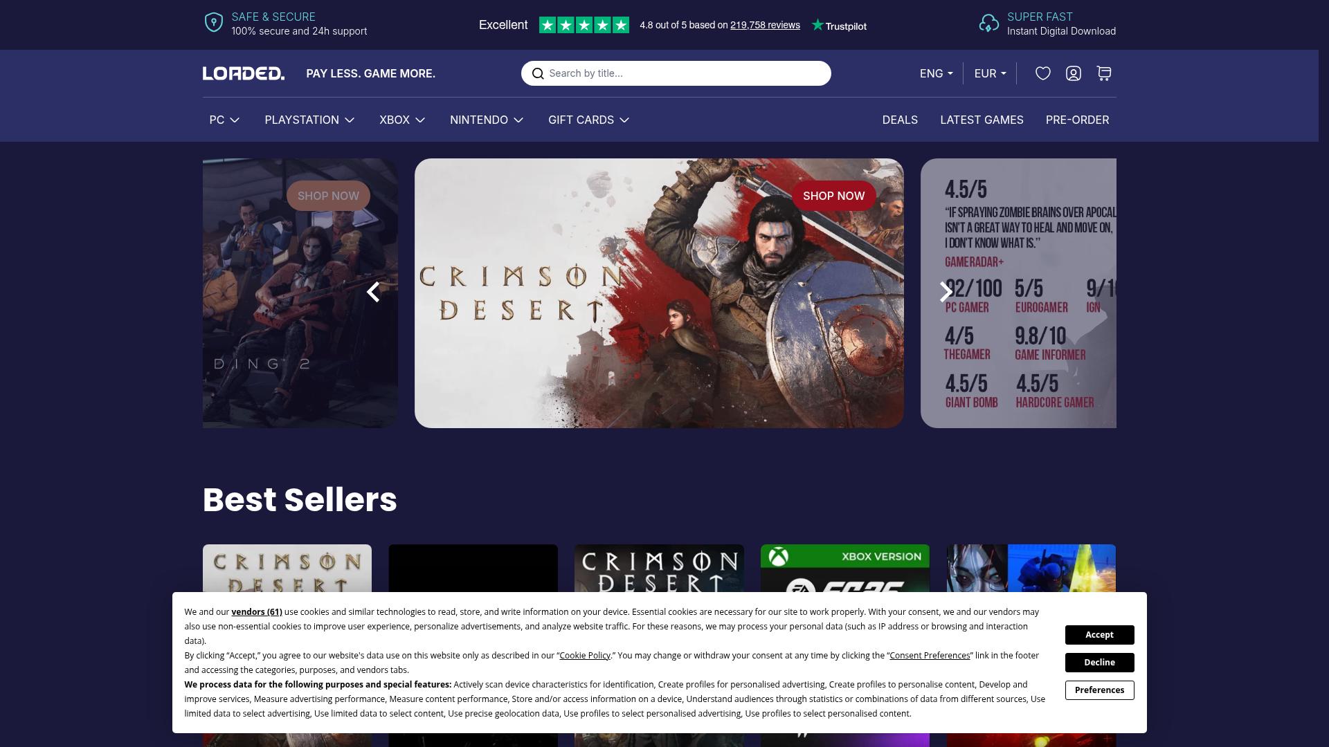 Screenshot of cdkeys.com — desktop view