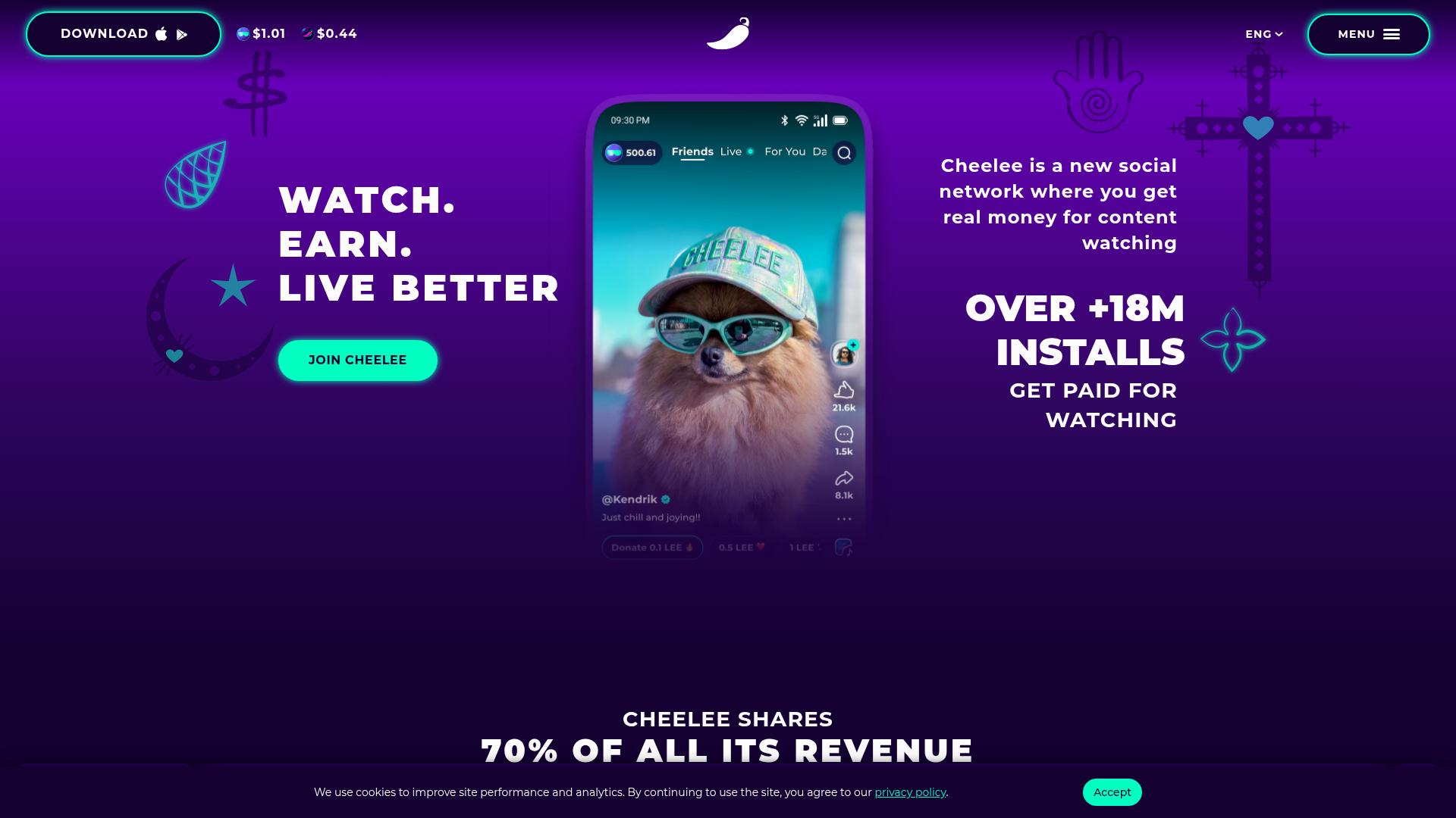 Screenshot of cheelee.io — desktop view