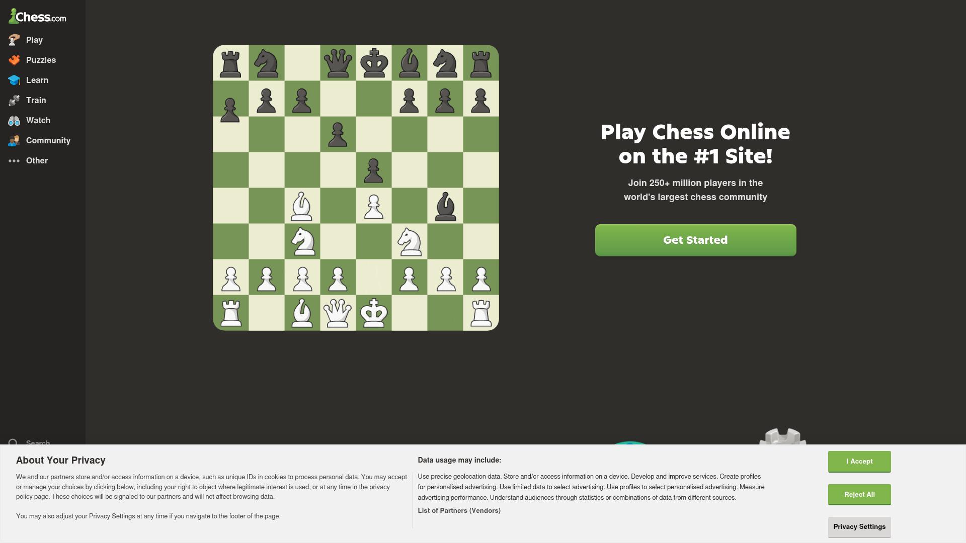 Screenshot of chess.com — desktop view