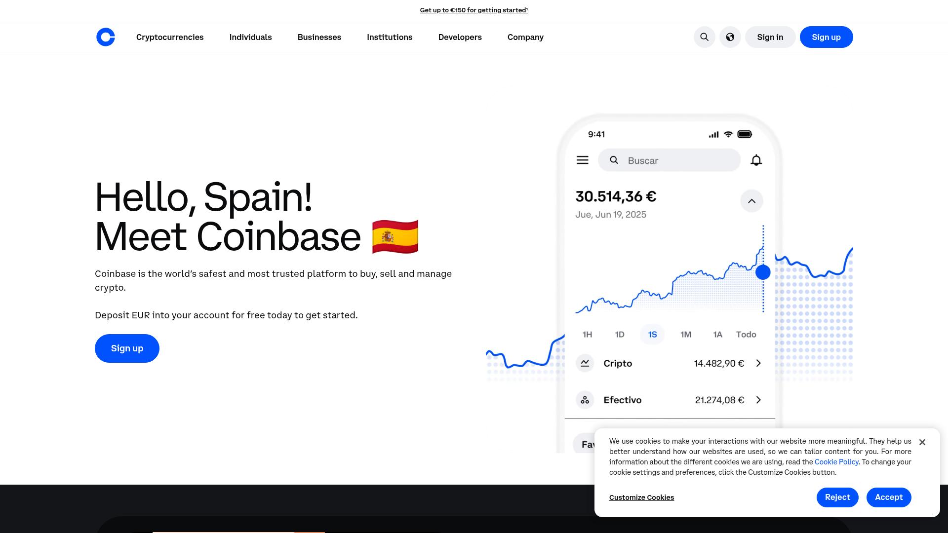 Screenshot of coinbase.com — desktop view