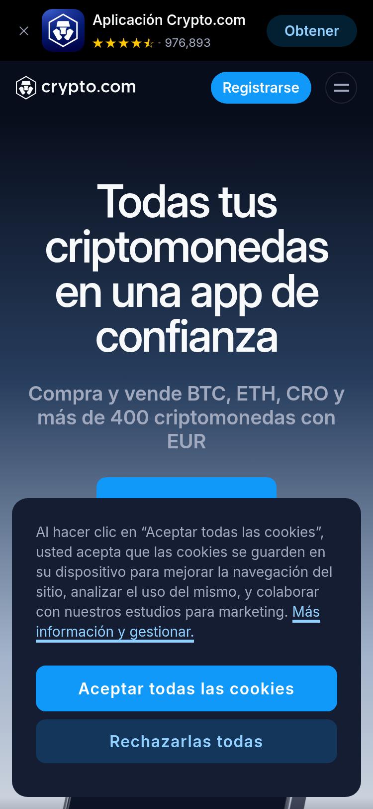 Screenshot of crypto.com — mobile view