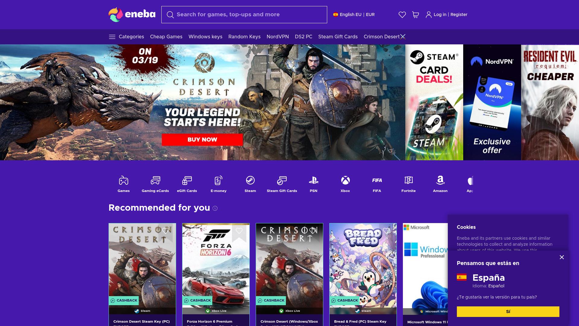 Screenshot of eneba.com — desktop view