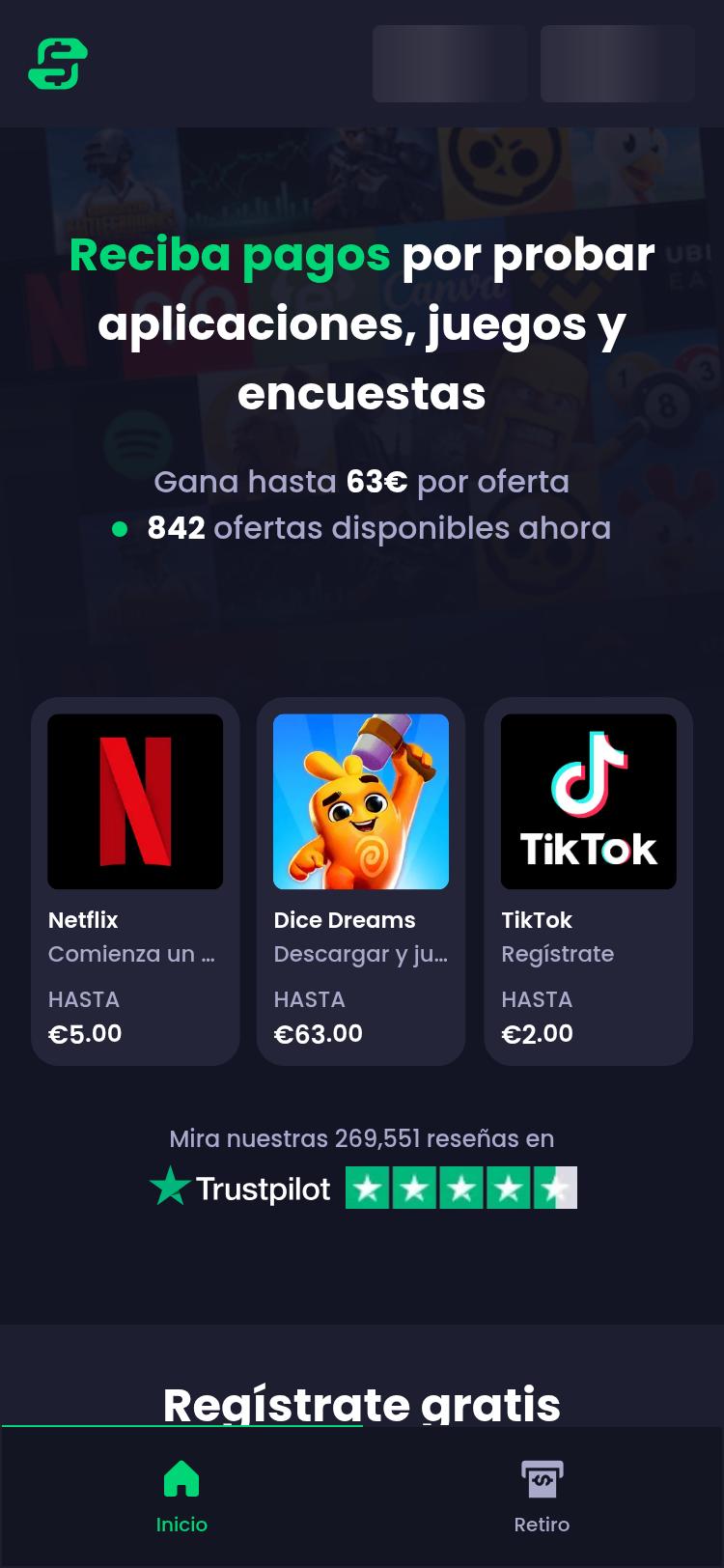 Screenshot of freecash.com — mobile view