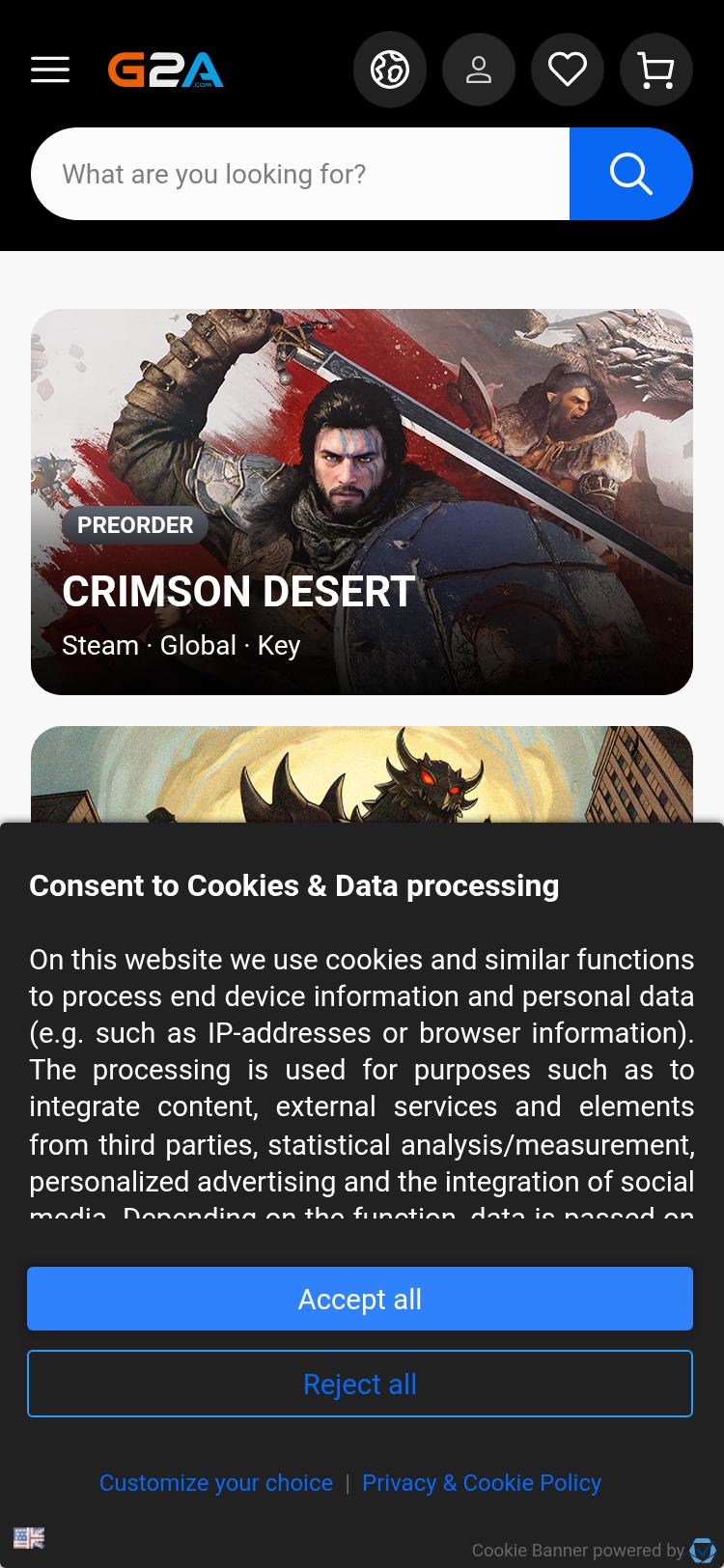 Screenshot of g2a.com — mobile view