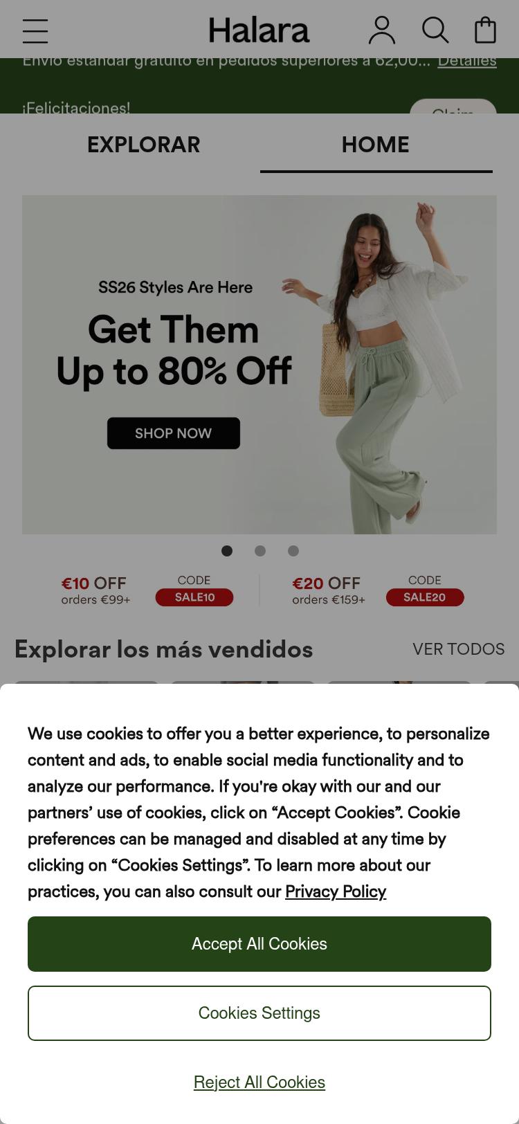 Screenshot of thehalara.com — mobile view