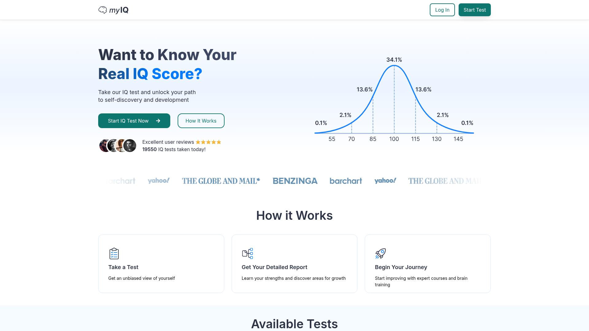 Screenshot of myiq.com — desktop view