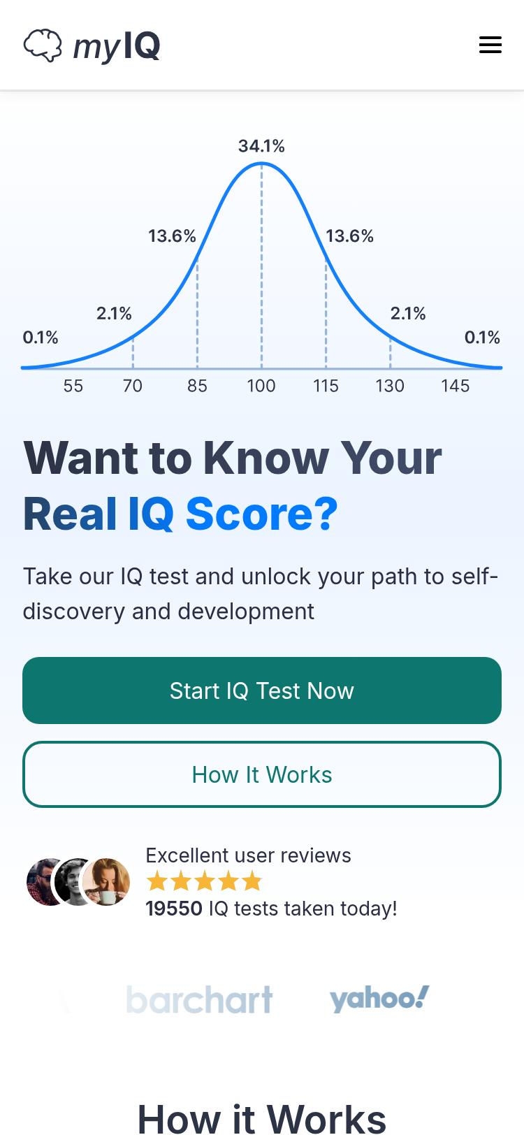 Screenshot of myiq.com — mobile view