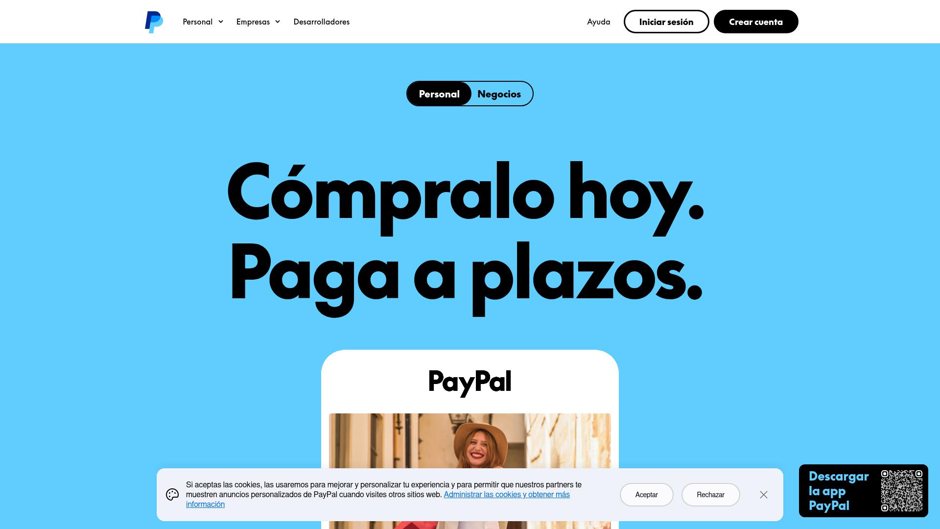 Screenshot of paypal.com — desktop view