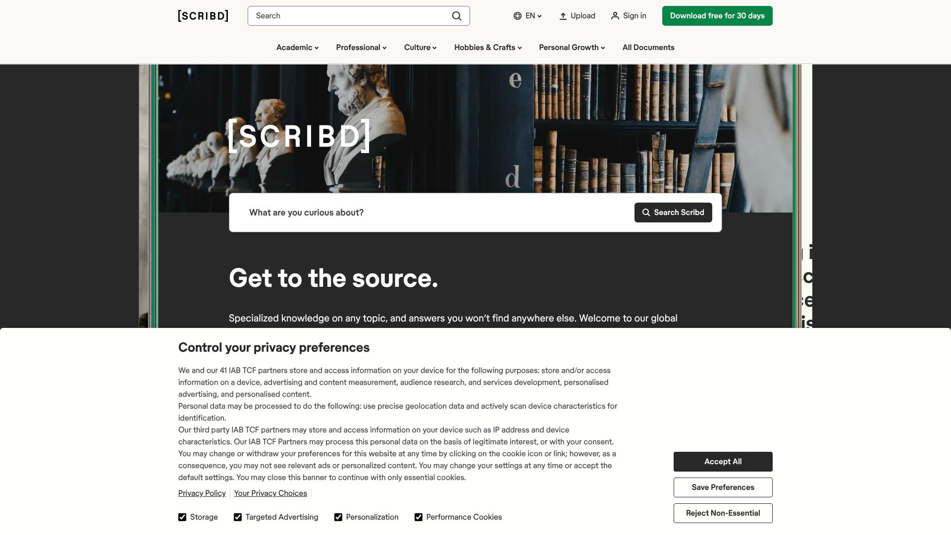 Screenshot of scribd.com — desktop view