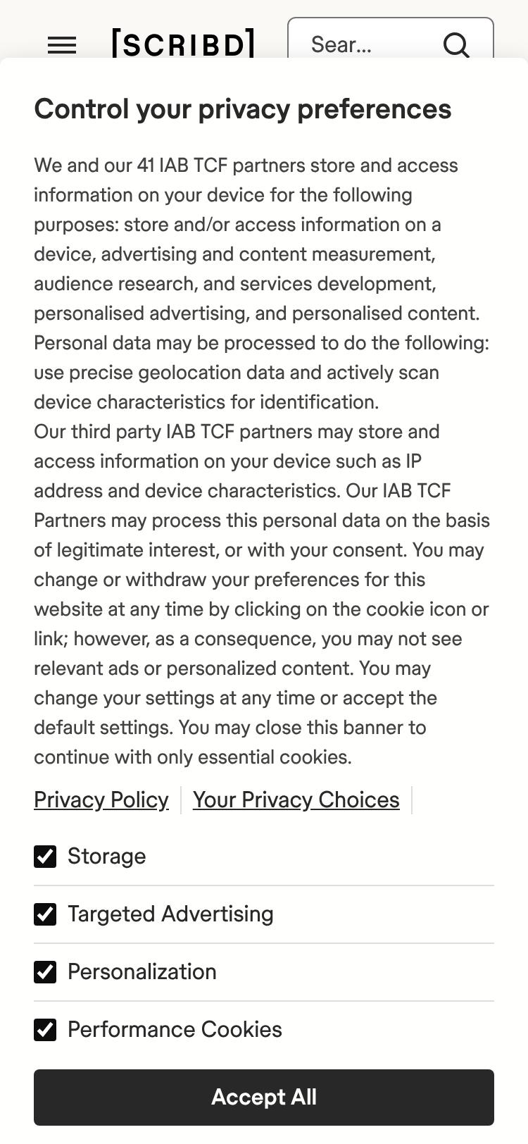 Screenshot of scribd.com — mobile view
