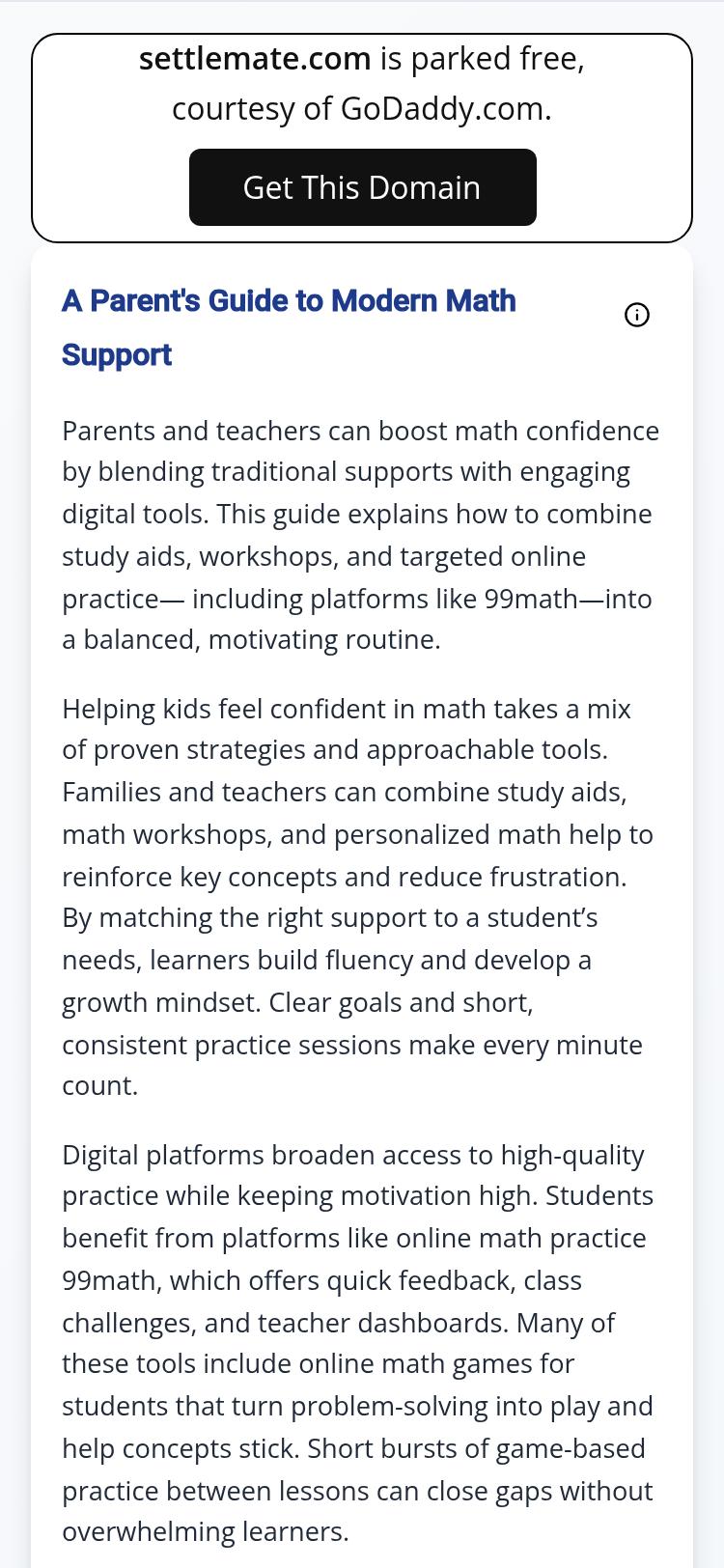 Screenshot of settlemate.com — mobile view