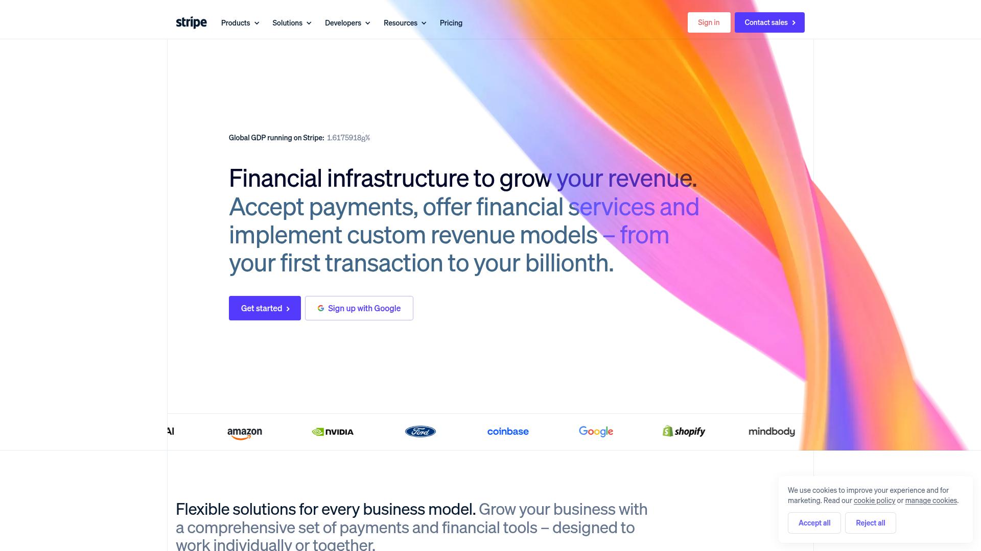 Screenshot of stripe.com — desktop view