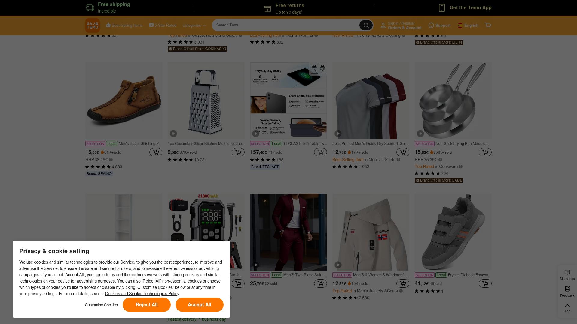 Screenshot of temu.com — desktop view