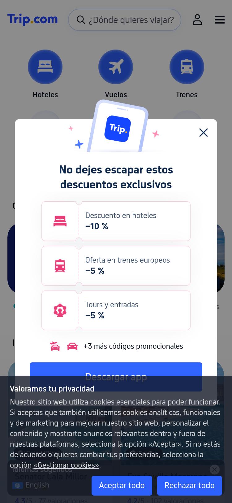 Screenshot of trip.com — mobile view