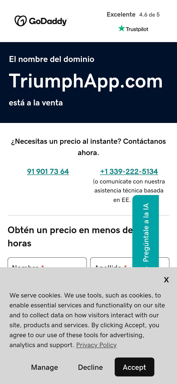 Screenshot of triumphapp.com — mobile view
