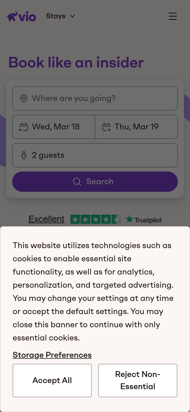 Screenshot of vio.com — mobile view