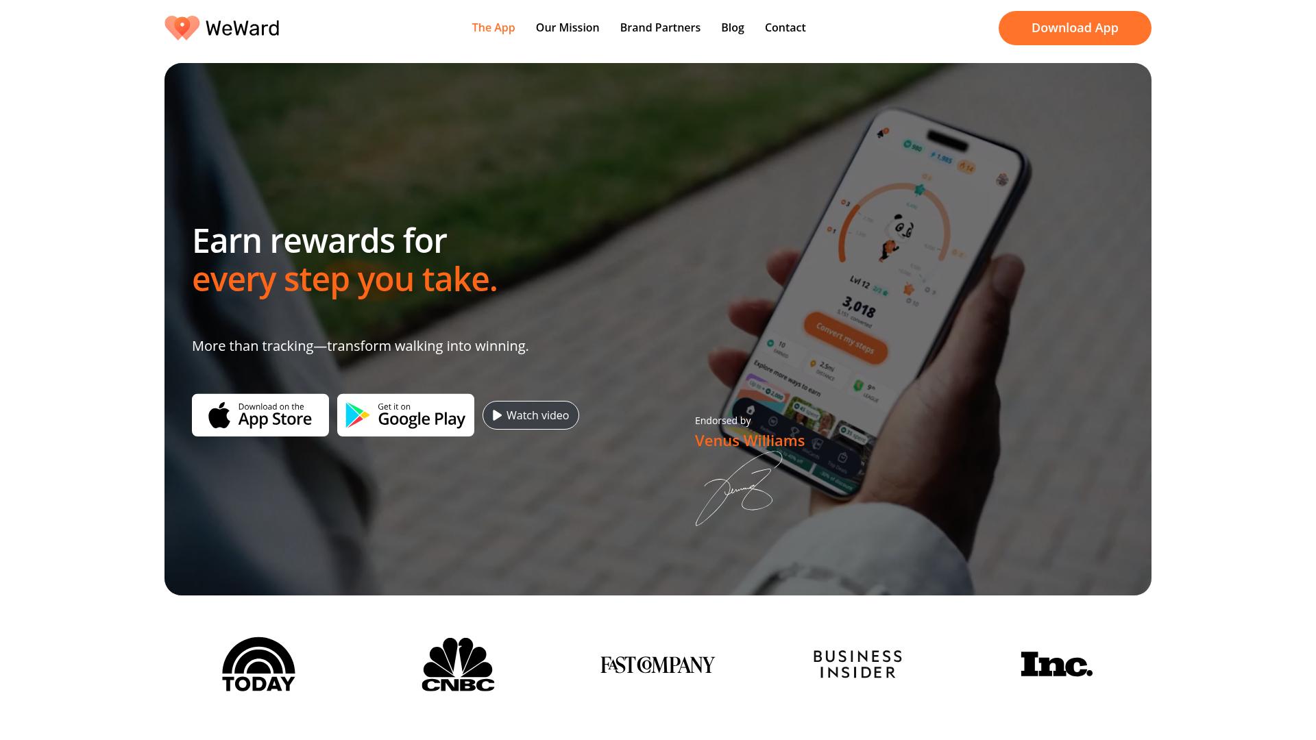 Screenshot of wewardapp.com — desktop view