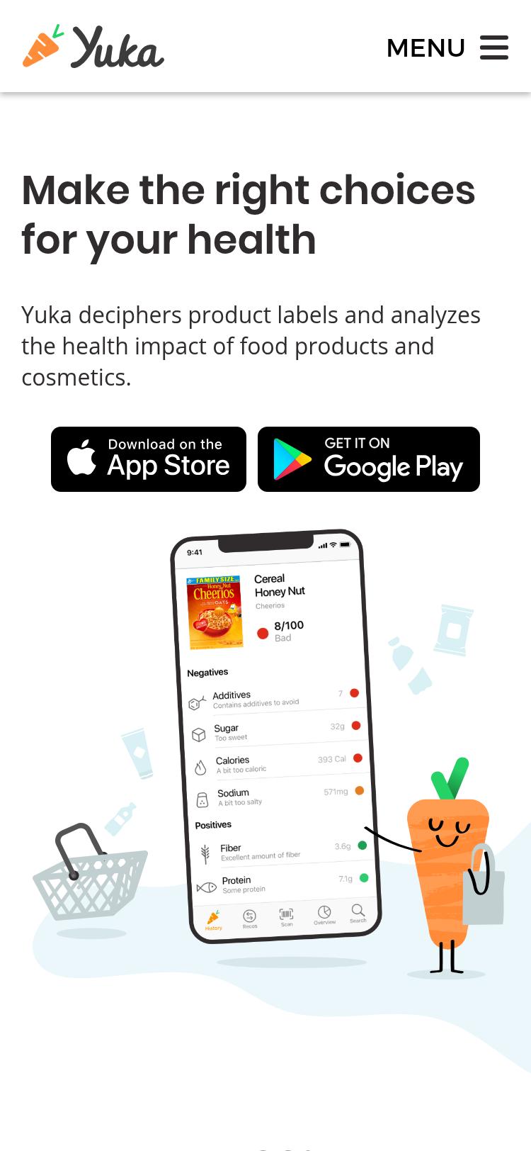 Screenshot of yuka.io — mobile view